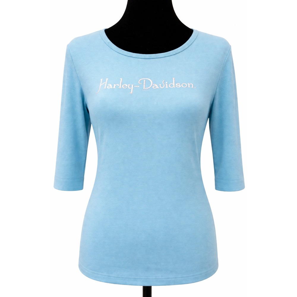 Harley-Davidson Womens Nags Head Scoop Neck T-Shirt Large Blue 3/4 Sleeve Cotton